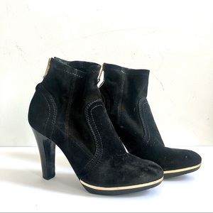 Tory Burch Black Suede Gold Trim Ankle Booties
